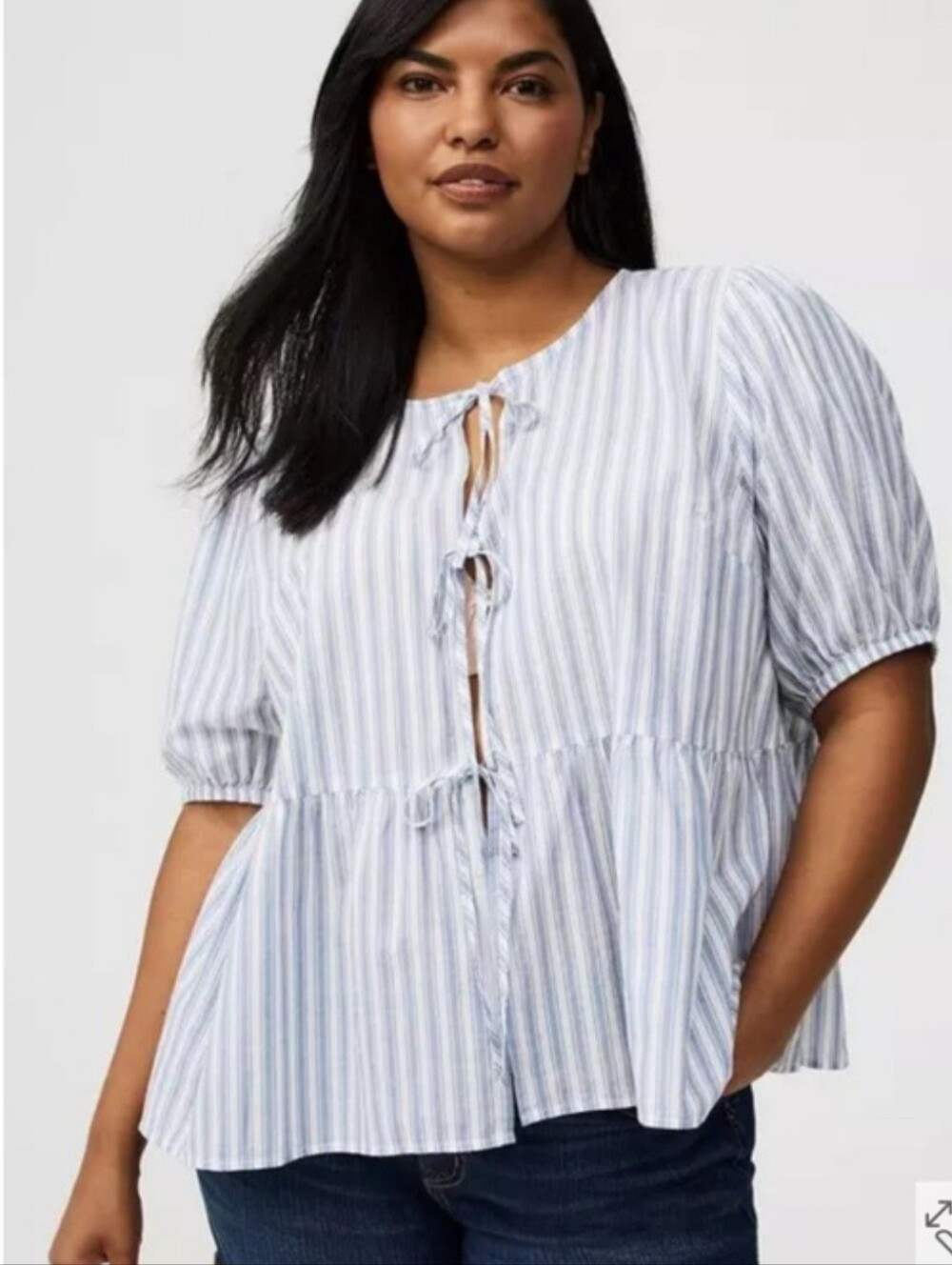 Torrid Light Blue Stripe Tie-Front Peplum Top - Size L